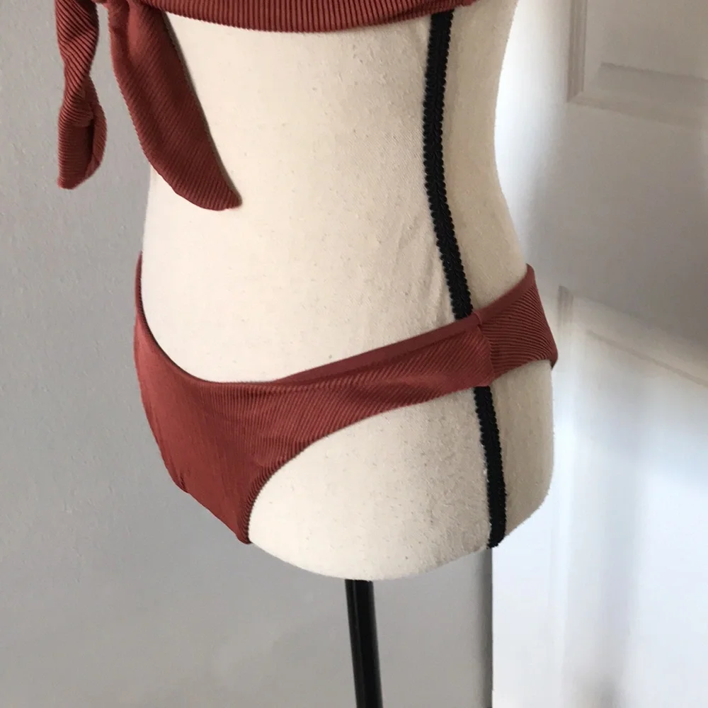 BROWN Ribbed Tie Front Bikini Set | S